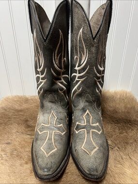 Justin Bent Rail Tribal Western Cowboy Boots 8 Leather